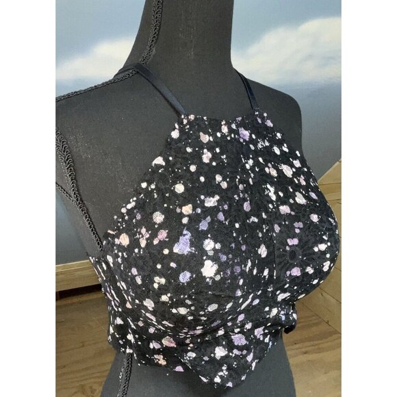 Victoria Secret PINK Bralette Bra Medium Push Up Blue Navy High Neck Halter Lace - Picture 9 of 14